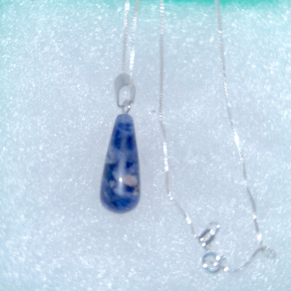 Blue and White Sodalite Sterling Silver Necklace 16”